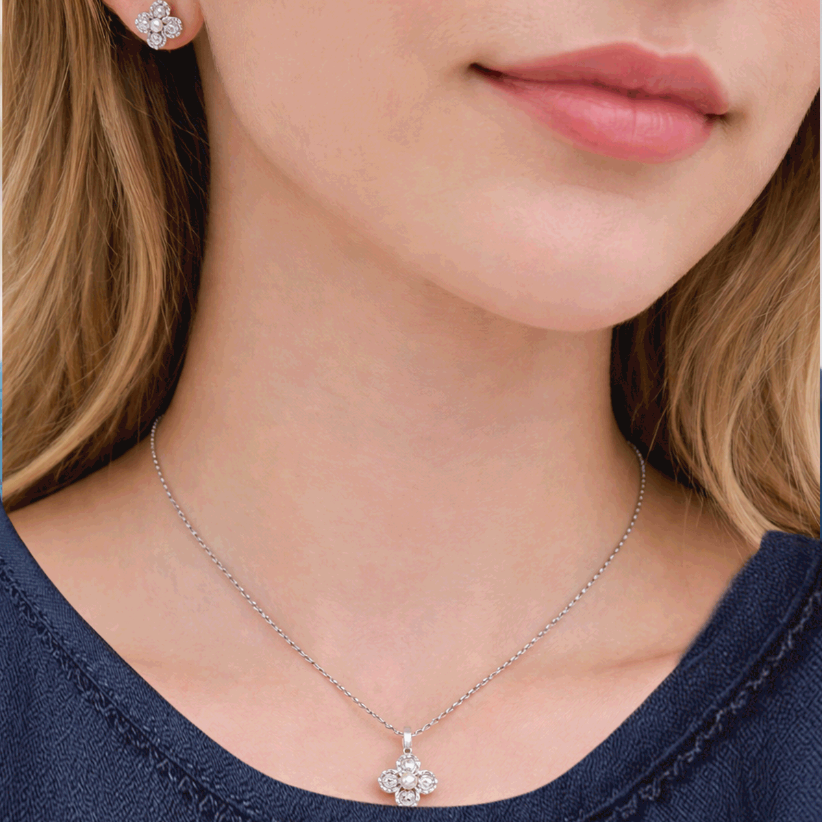 Style Pair Chain & Stud Set – Silver Finish