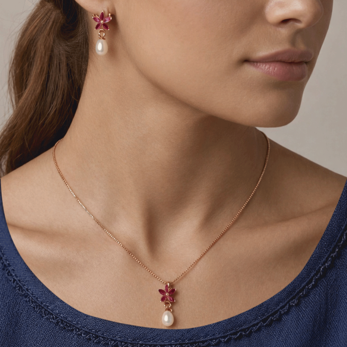 Style Pair Chain & Stud Set – Rose Gold Finish