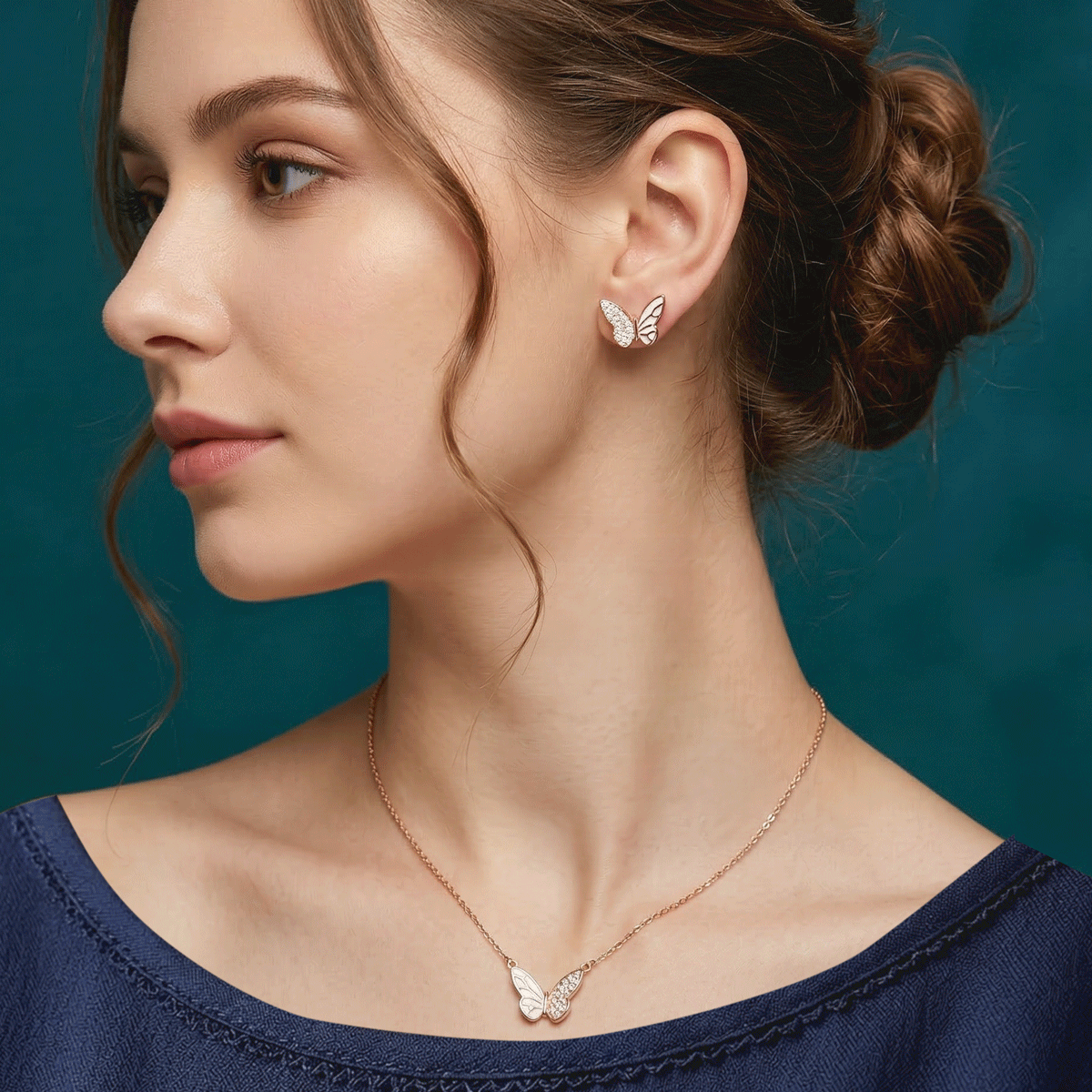 Style Pair Chain & Stud Set – Rose Gold Finish