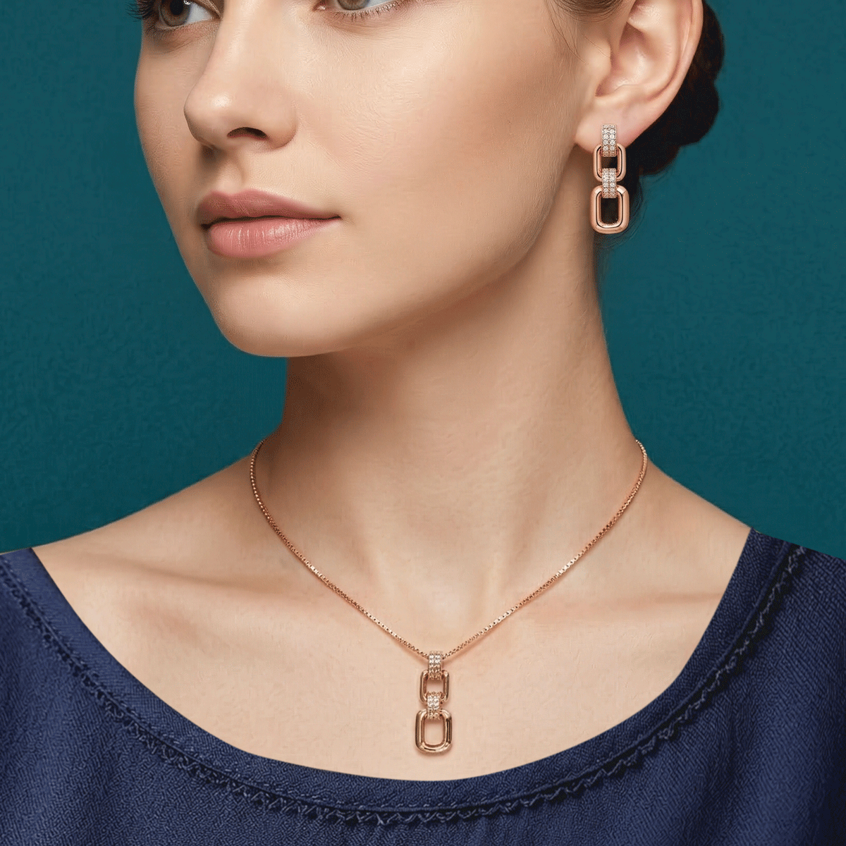 Style Pair Chain & Stud Set – Rose Gold Finish