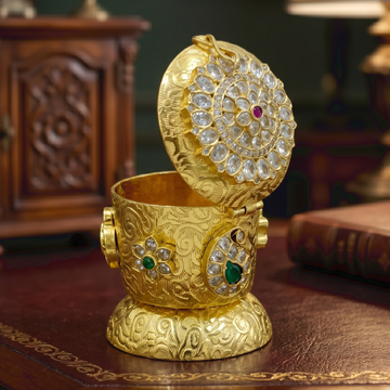 92.5 Silver Designer Kumkum Box-Gold Plated