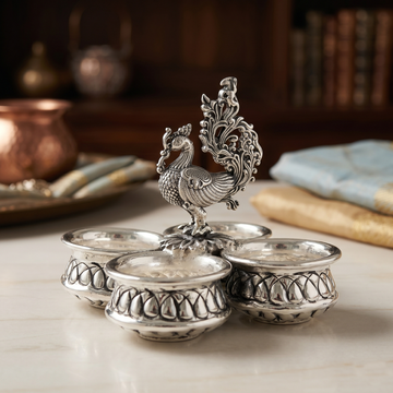 92.5 Silver Peacock Silver Kumkum Bowl Set