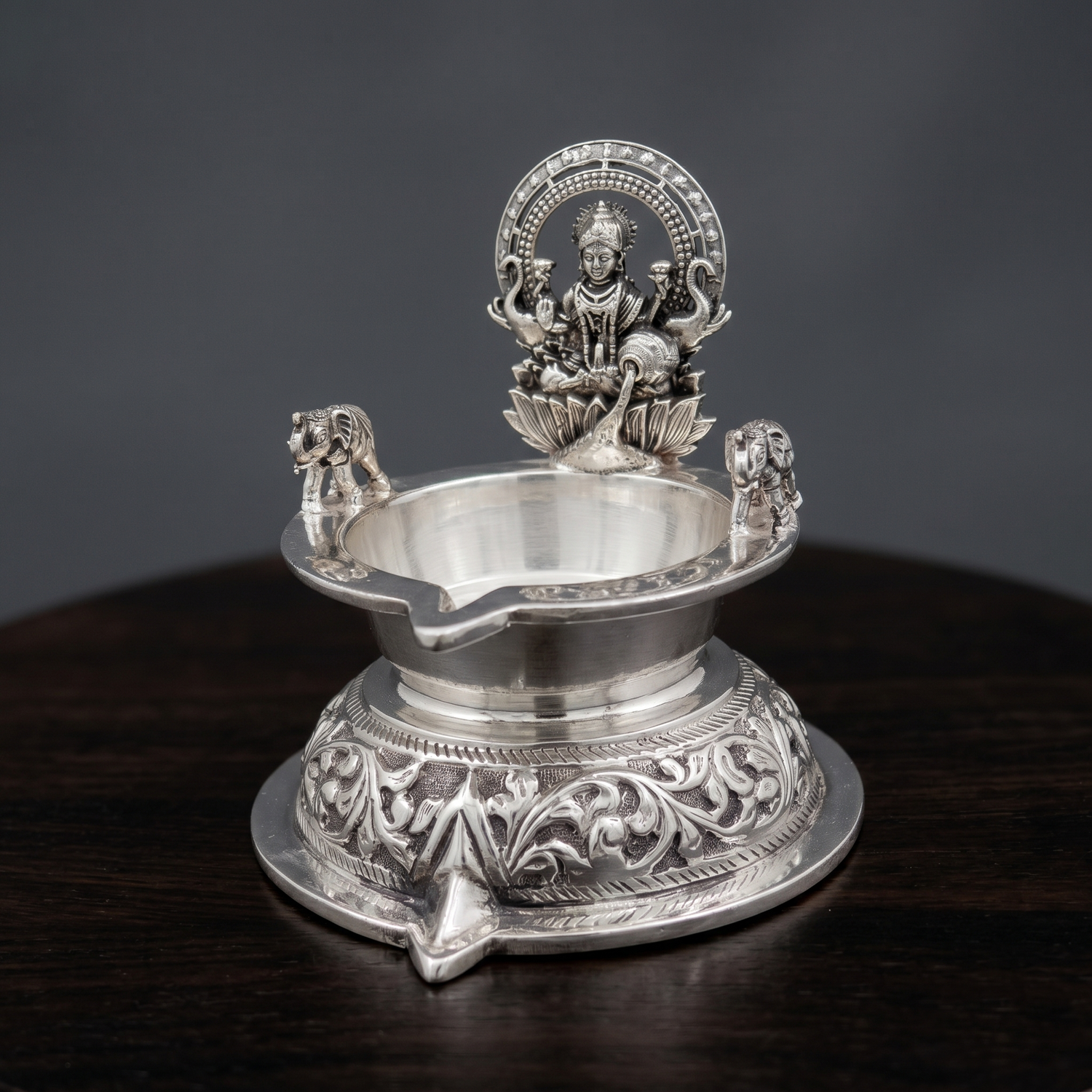 92.5 Silver The Gaja Lakshmi Silver Diya