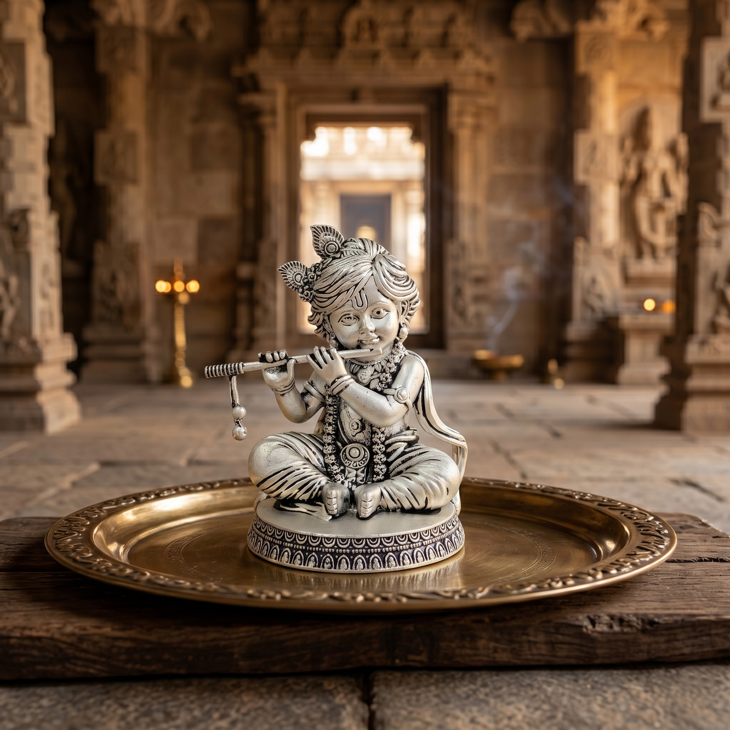 92.5 Silver Lord Krishna Statue
