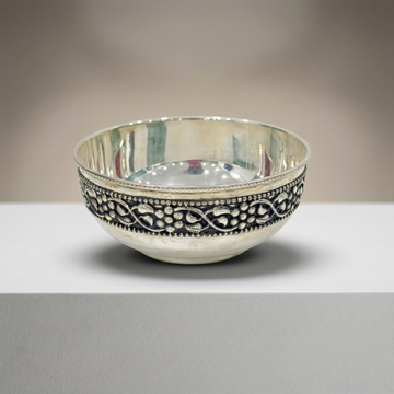 92.5 Sterling Silver Antique Bowl with Oxidized Floral Border