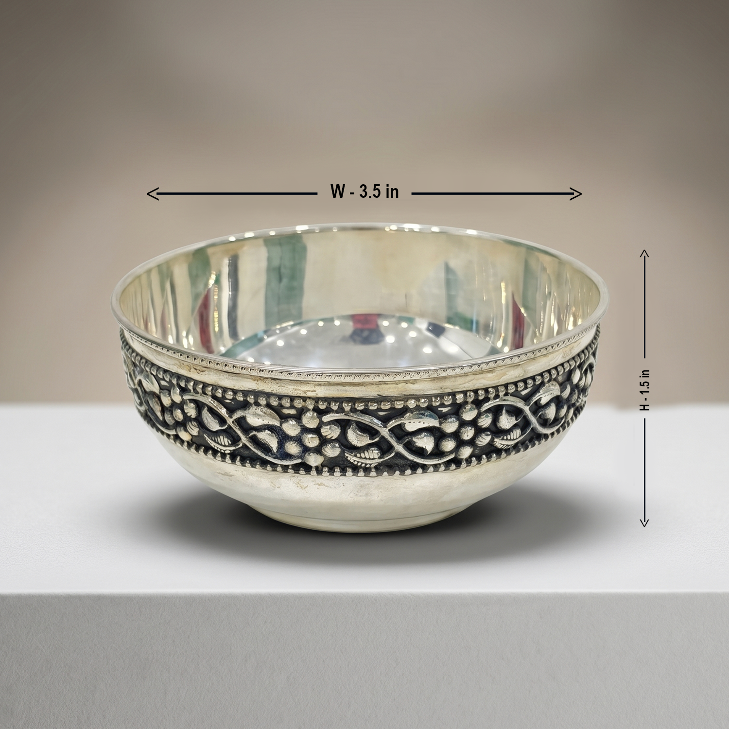 92.5 Sterling Silver Antique Bowl with Oxidized Floral Border