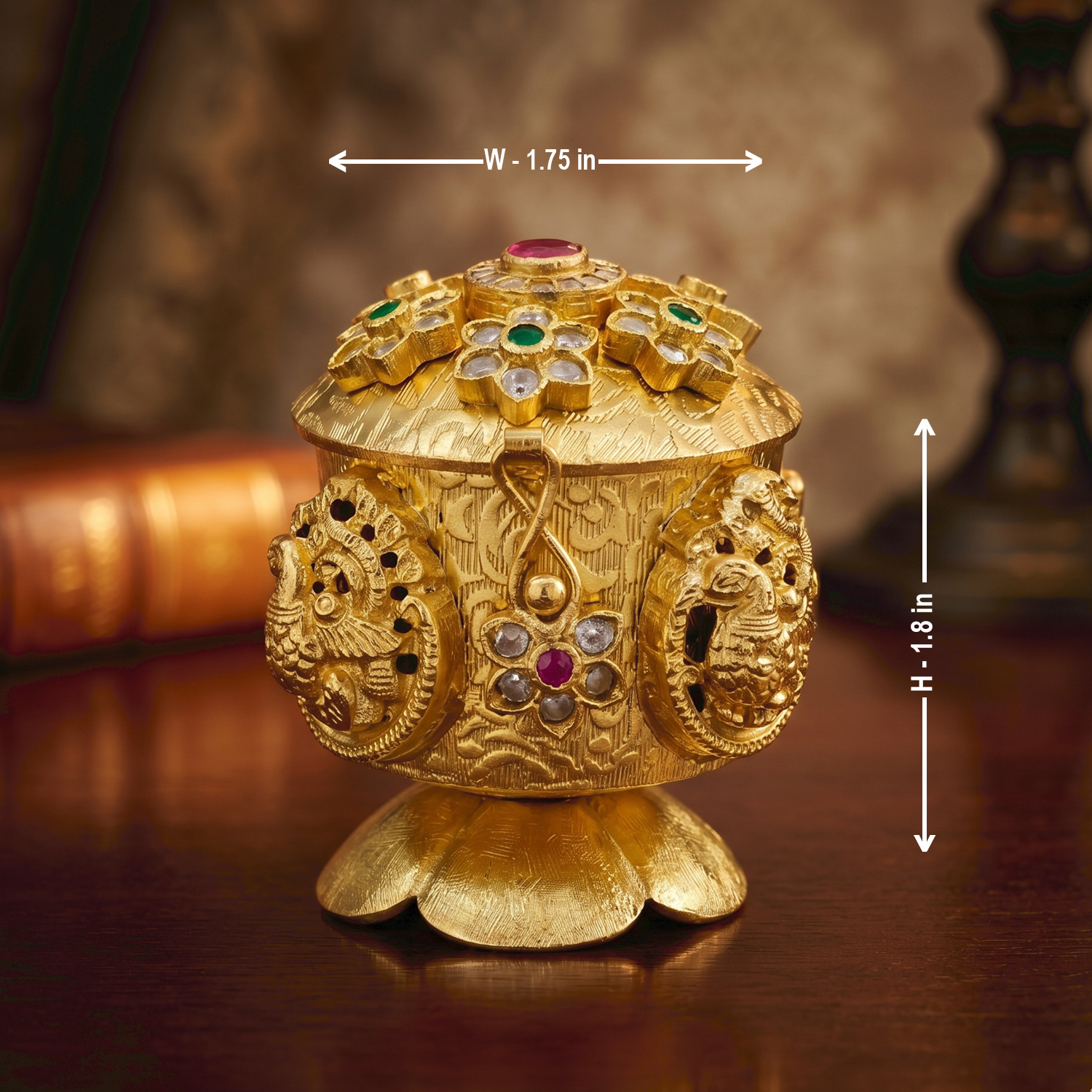 92.5 Silver Designer Kumkum Box-Gold Plated