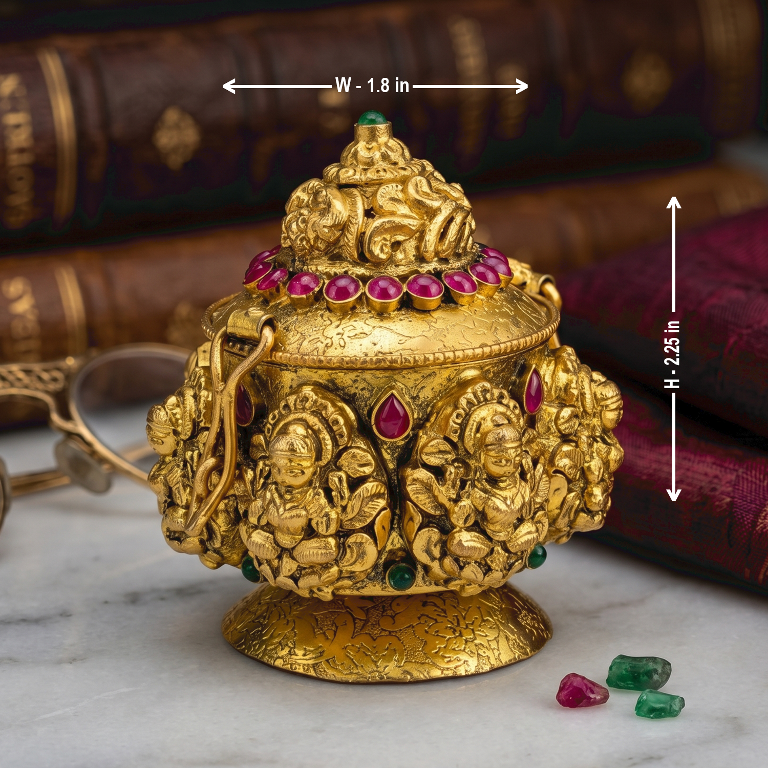 92.5 Silver Designer Kumkum Box-Gold Plated