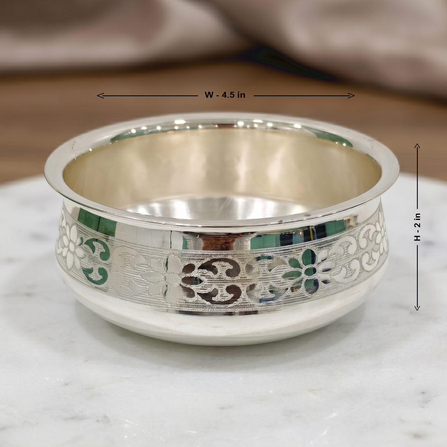 92.5 Sterling Silver Traditional Bowl with Floral Engraving