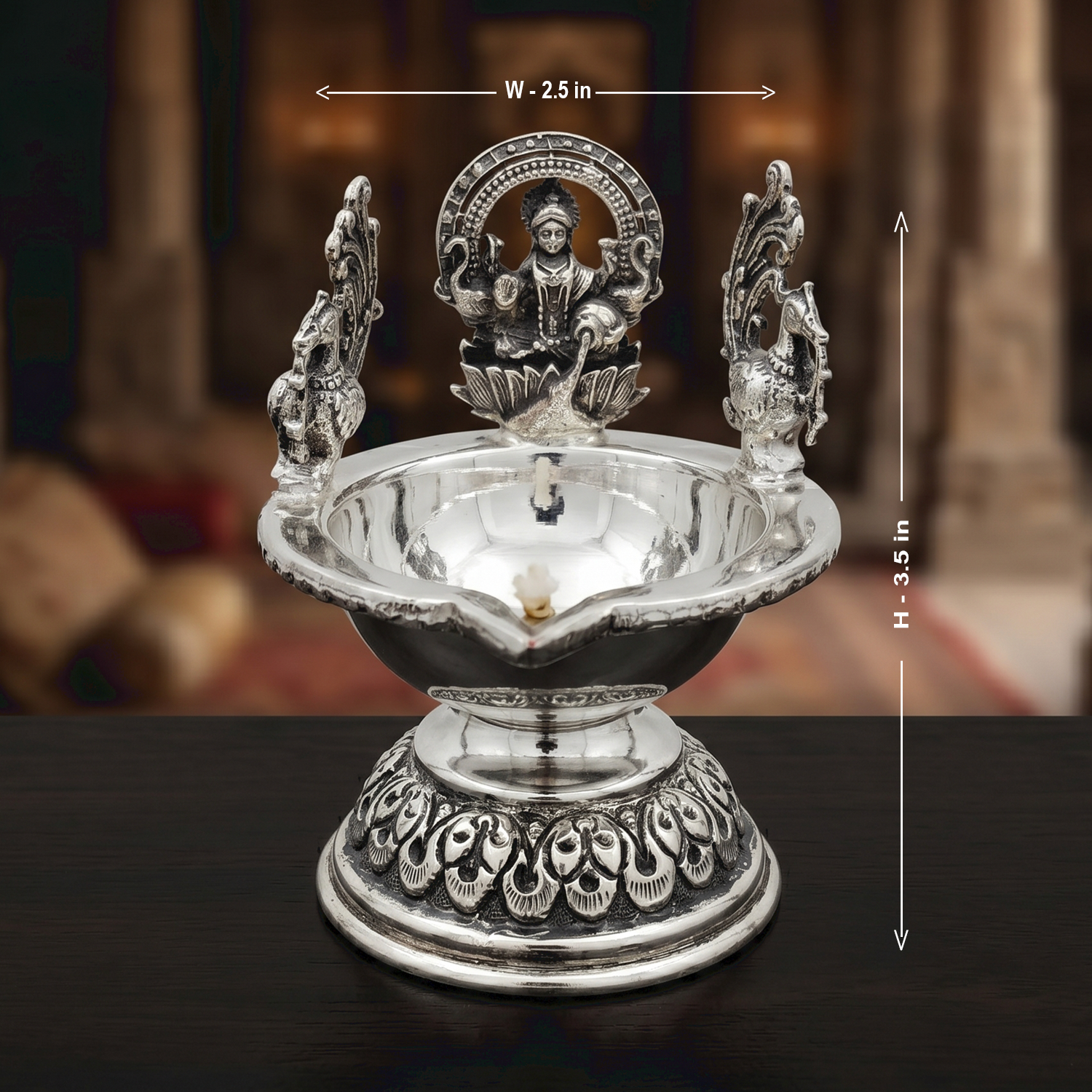 92.5 Silver Divine Lakshmi Peacock Deepam